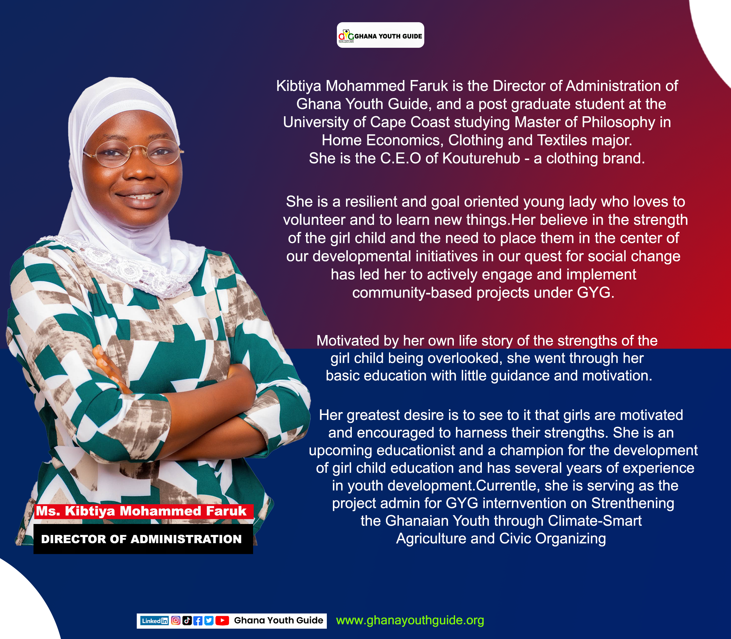 Meet GYG Administrator Ms. Kibtiya Mohammed Faruk